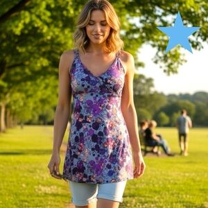 REI CO-OP Sariska Print Bra Top Tank Tunic Purple Orange Gray Women's Size 8 M